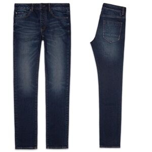 NEW Six Week Residency Indigo Blue Skinny Jeans Size 29 Denim Leather Patch Jean